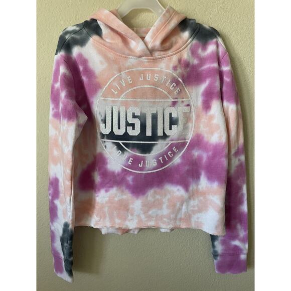 Justice Pink Peach Tie Dye Glitter Sparkle Logo Girls’ Pullover Hoodie Size 10 - Picture 1 of 4